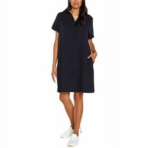 Three dots Gauze Muslin Polo Collared Dress Tunic Oversized Black Summer Cotton